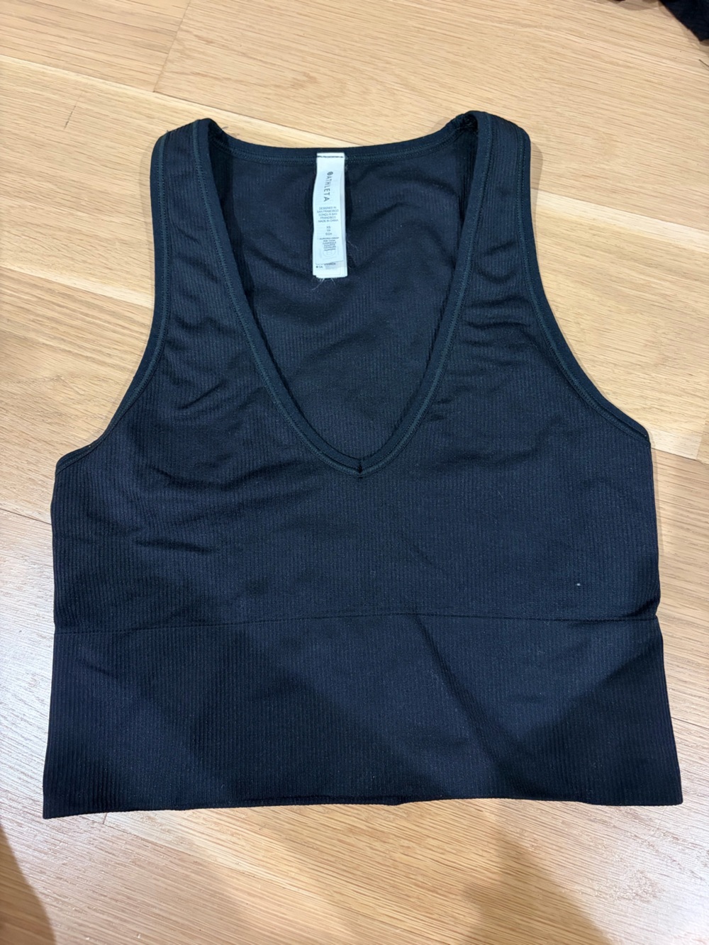 Athleta Black Ribbed V-Neck Tank Top